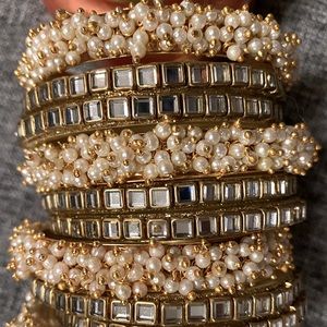 Set of Ten Indian Bangles in Pearl and Clear